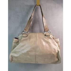 Hobo International Taupe Leather Shoulder Bag Handbag Silver Accents, GUC!